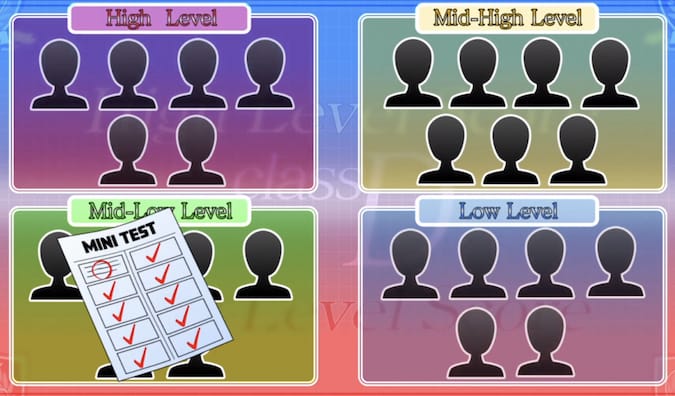 The division of students for the mini-test